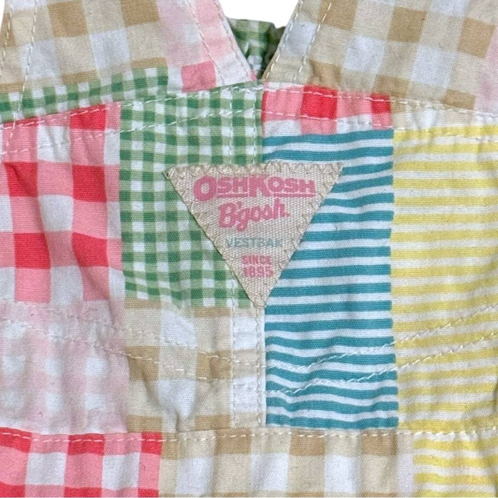 OshKosh B’gosh 24M Patchwork Gingham Overall Dress Pastel Easter Spring - Picture 5 of 7